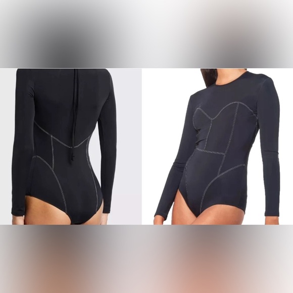 Mara Hoffman designer Black Rash Guard One Piece Swimsuit Small women’s swimwear - Picture 2 of 16